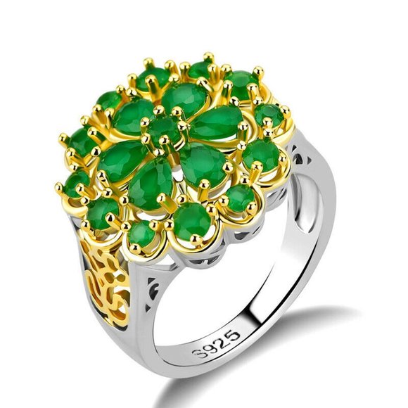 Jewelry - Luxury Two Tone 925 Silver Emerald Ring